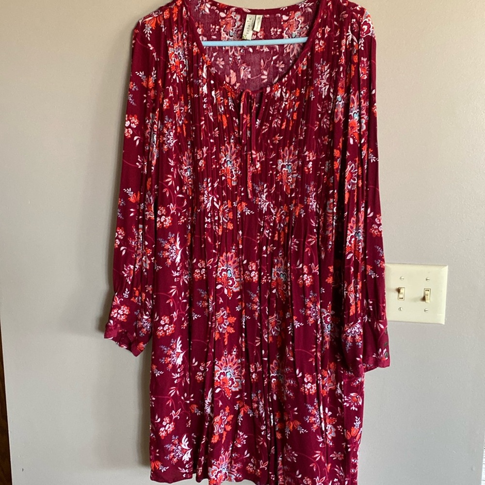 Pin tuck Burgundy Dress